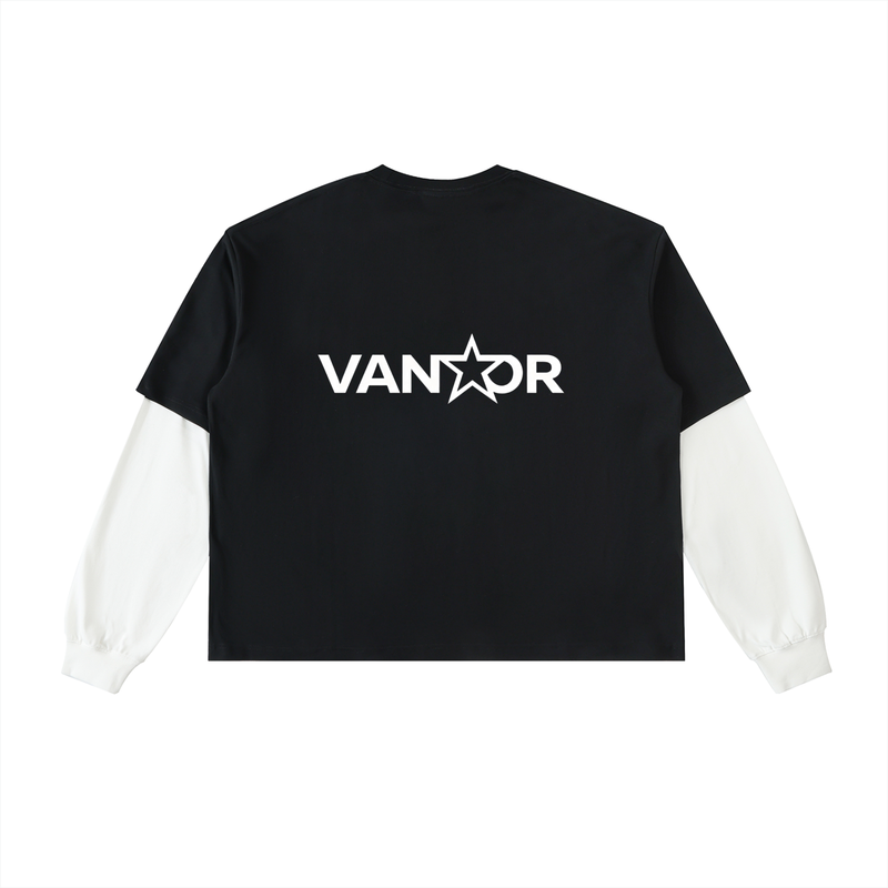 Layered Contrast Sleeve Cotton T-Shirt