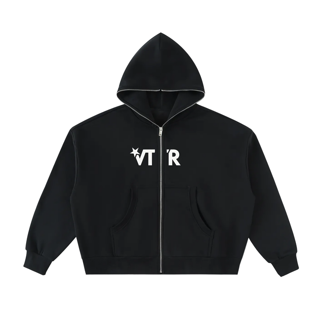 Fleeced Full-Zip Boxy Hoodie