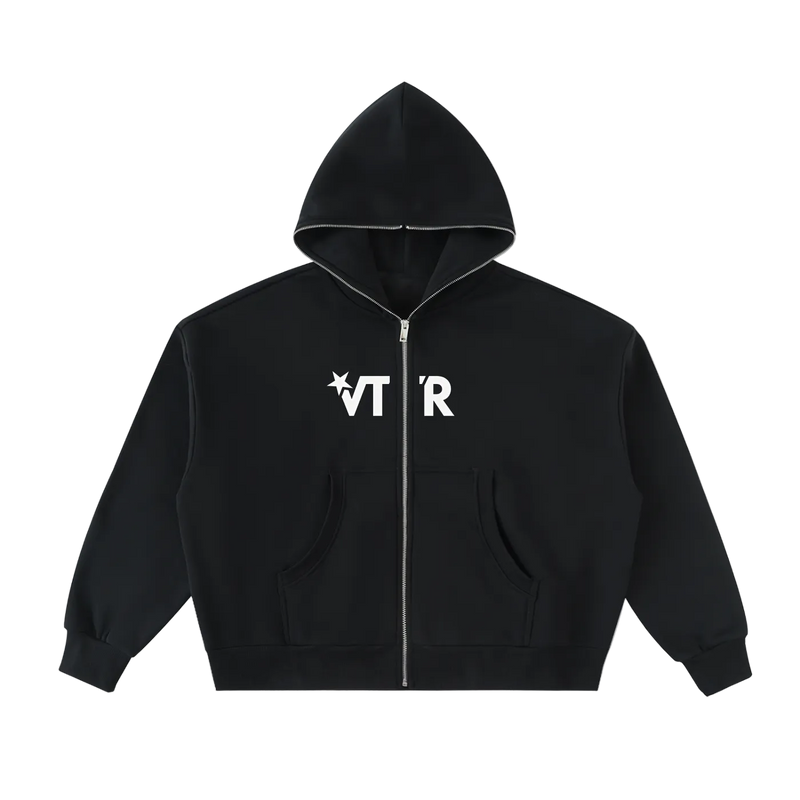 Fleeced Full-Zip Boxy Hoodie