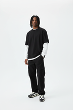 Layered Contrast Sleeve Cotton T-Shirt