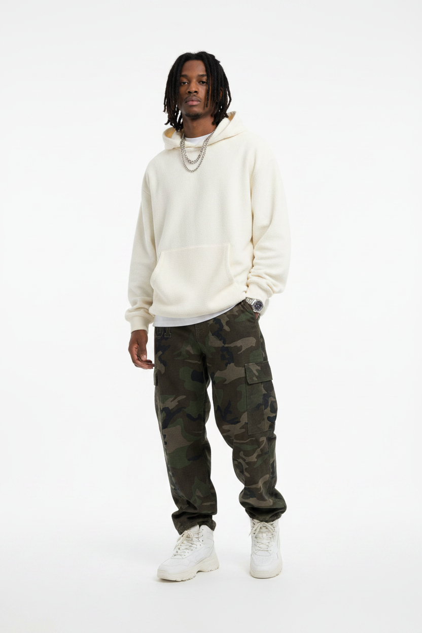 Men's Camo Barrel Leg Cargo Pants