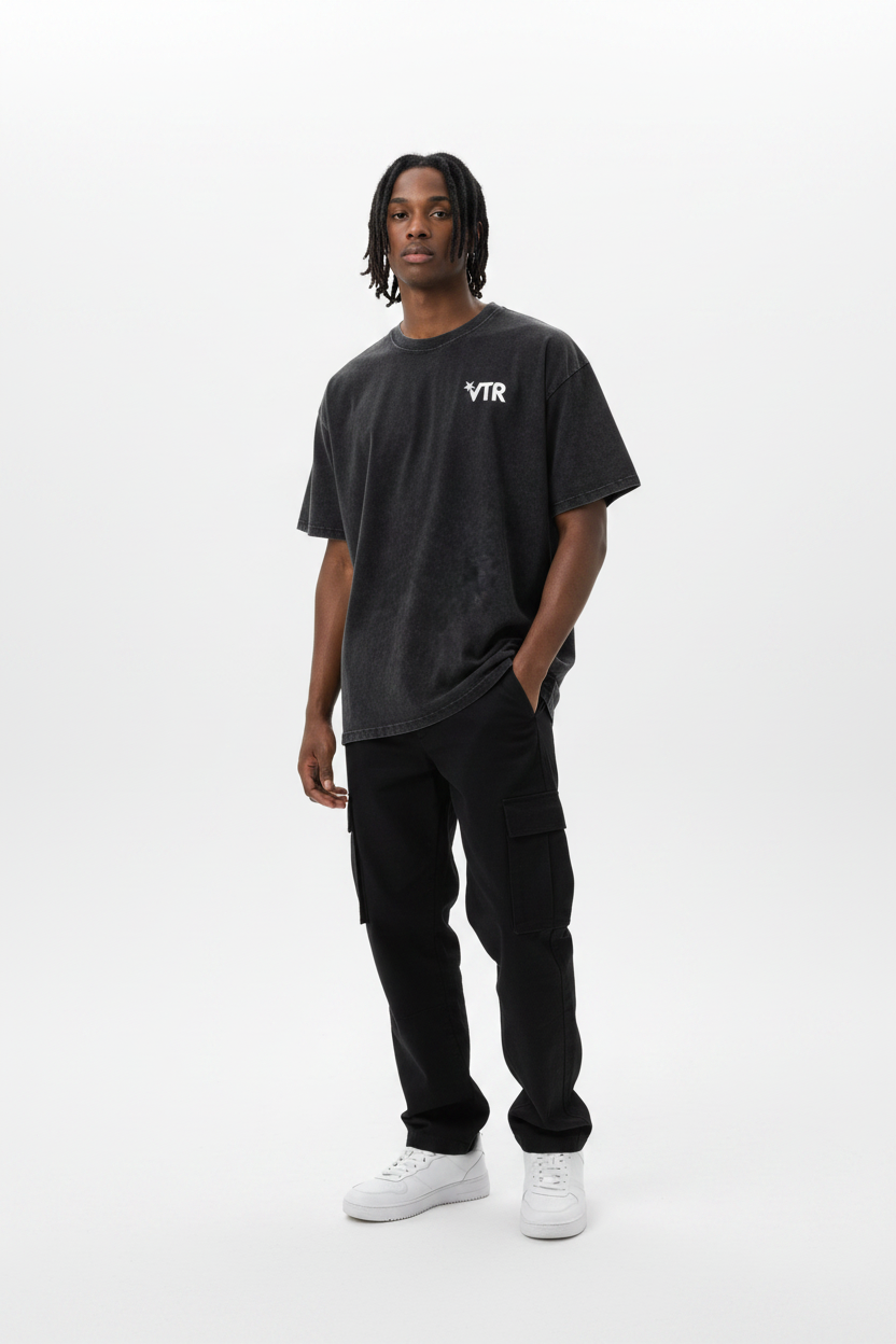 Snow Washed Oversized Cotton T-Shirt Black