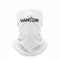 Vantor white neck gaiter close up black logo
