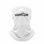 Vantor white neck gaiter close up black logo